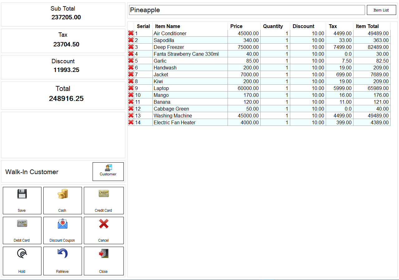 Sales Terminal Items Simple Right View