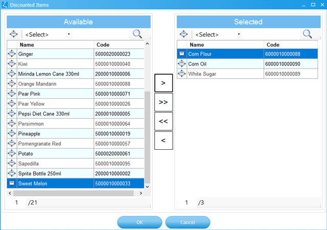 Discounted Items Selection Dialog