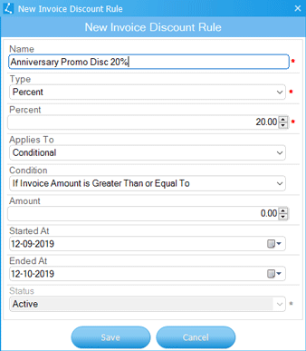 New Invoice Discount Rule